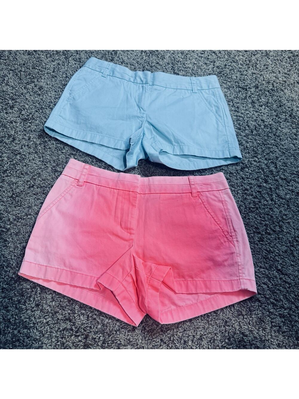 J Crew Women’s 100% Cotton Chino Twill Shorts Sz 4 Lot‎ of 2 pair Pink & Blue